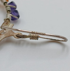 925 Open Circle Earrings 1.25in Drop Sterling Silver Wrapped Purple Gold Crystal