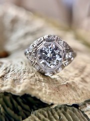 Art Deco Diamond Engagement Ring 14k White Gold