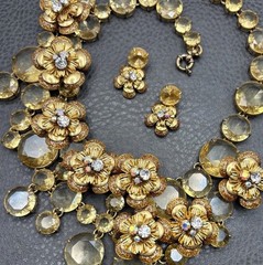 J. Crew Flowers Asymmetrical Runway Bib Necklace Earrings Set Vintage Revival