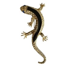 Vintage Gold Tone Salamander Brooch with Blue Rhinestones & Enamel missing one