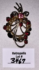 Red Pink Rhinestone Brooch Pin Vintage