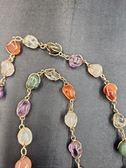 Vintage 1960s Caged Gemstone Necklace Bracelet Set Wire Wrapped Tumbled Boho MCM