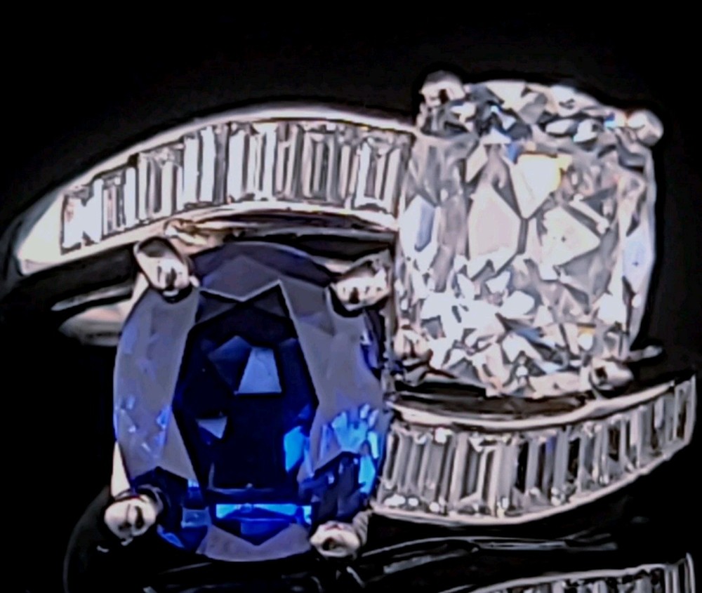 Vintage Platinum Toi Et Moi Ring 5.77CT.Natural Blue Sapphire Diamond GIA Cert