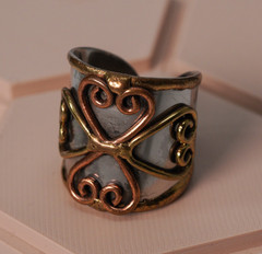 Brutalist Mixed Metal Ring Size 7 — Christian Copper and Brass Scrollwork Cross