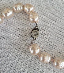 Vintage Signed Les Bernard Baroque Faux Pearls Cream Hand Knotted 29”Necklace