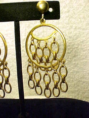 Vintage Gold Tone Chandelier Hoop & Wire Ovals Clip Earrings