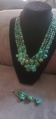 Vtg Soms 4 Strand & Lg Turquoise Nuggets Bib Necklace 925 Sterling Silver Clasp