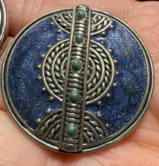 Vintage Signed Berebi Blue Enamel Button Post Earrings Blue Jean Boho Celestial