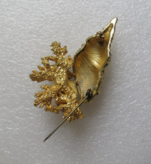 Vintage Large Pave Rhinestone Inset Glass Pink Cabochon Figural Seashell Brooch