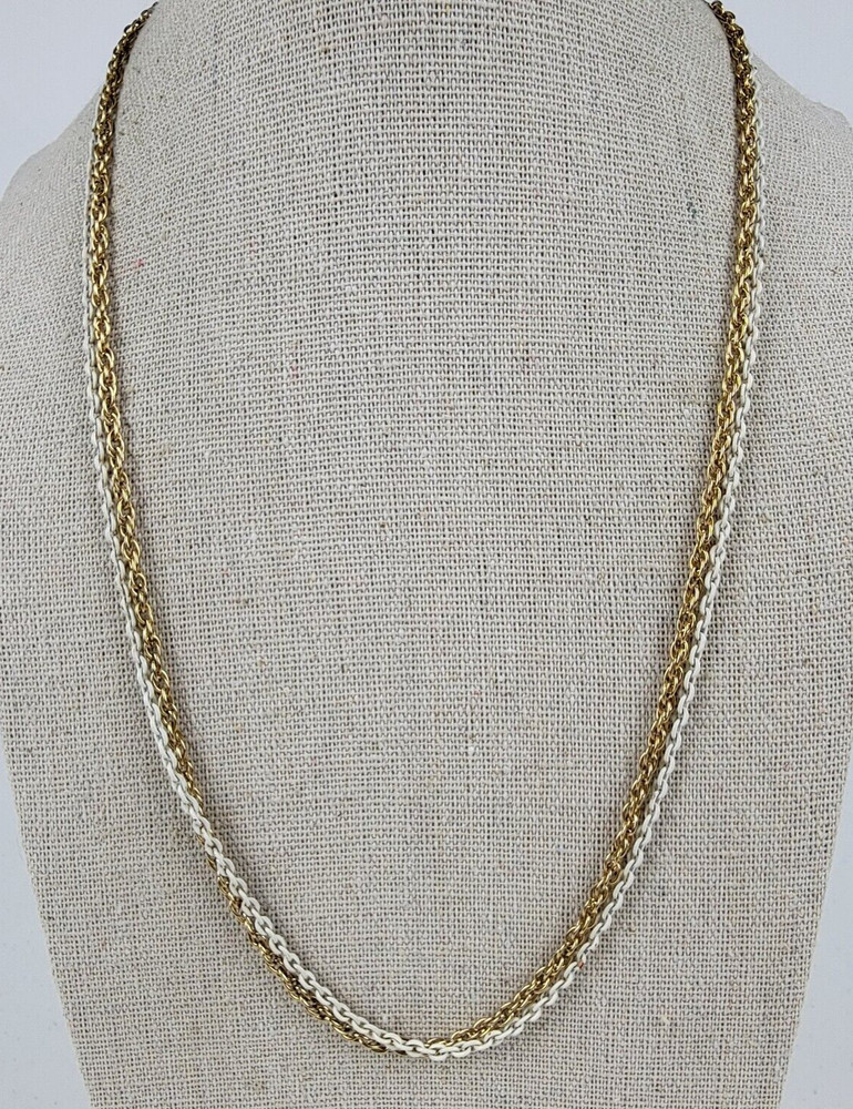 Vintage Gold And White Double Chain Necklace 30.5 In Spring Ring Clasp