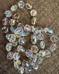 Vintage AB Coated Crystal Brooch Necklace Jewelry Set SPARKLY