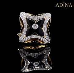 MOTIF Brooch, Silver Gold Pated, Onyx & Zircon