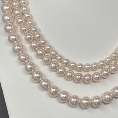 Imitation Pearl Necklace Soft Pink Hue Tripple Strand Collar Classic Couture 16″