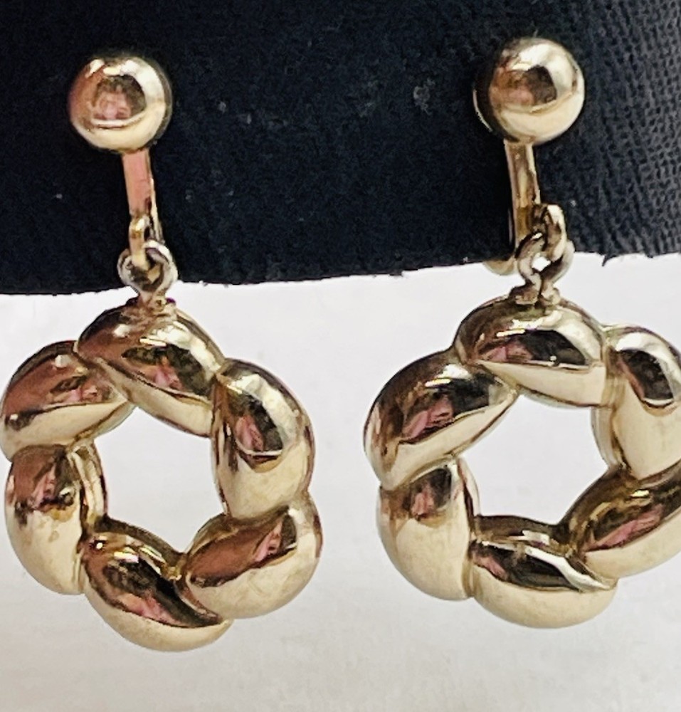 MARINO Heavy Twisted Rope Wreath Gold Tone Dangle Drop Clip on Earrings Vintage