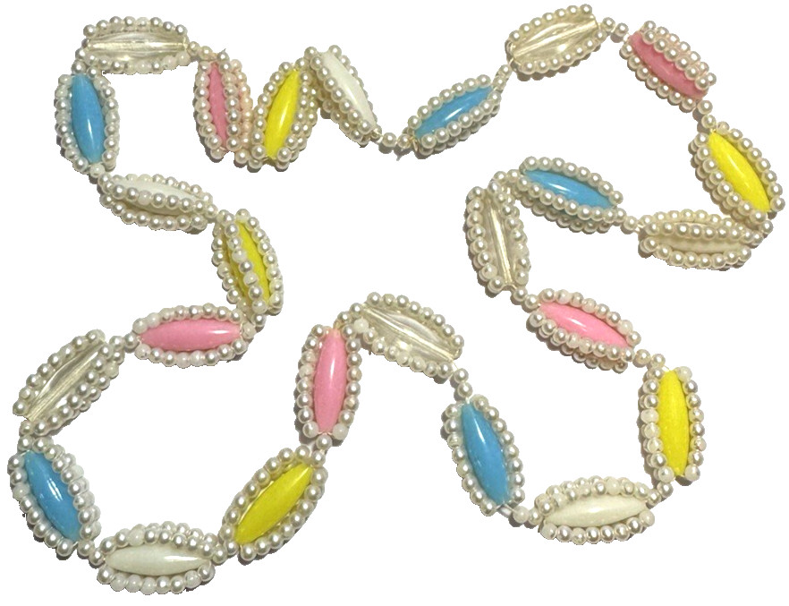 Vintage Jewelry Necklace Seed Bead Faux Pearl Multicolor Lucite Pastel Blue 16