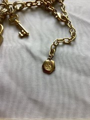 Vintage R. J Graziano Gold Tone Necklace With Lock And Key Pendant Rhinestones