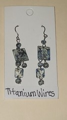 Vintage New Old Stock Dangle Earrings-Blue/White Abstract Design-Titanium…