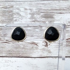 Vintage Clip On Earrings with Screw To Tighten – Black Faceted – Just Over 0.5″