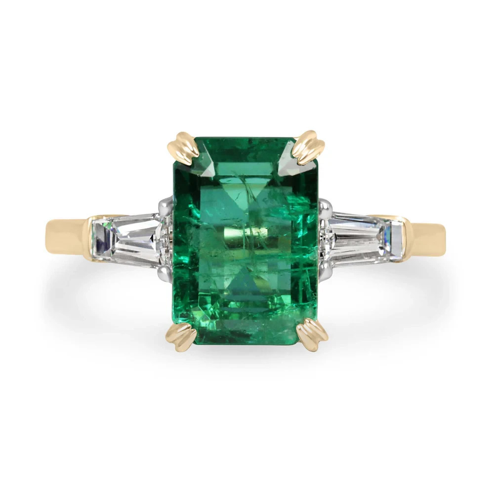 3.90 Ct Natural Emerald Art Deco Vintage Engagement Ring 14K Yellow Gold Over