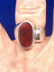 Y59 Modernist 2 Ct. Carnelian 925 Silver Seal RING Size 9.5 Vintage Asymmetrical
