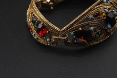 Vintage La Roco Midcentury Goldtone Tri Panel Bracelet Multitone Rhinestones