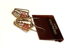 Vintage Caged Dice Dangle Earrings 14K Gold Plated 1.25” NOS