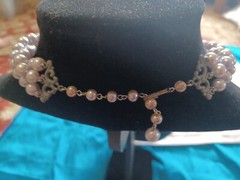 GORGEOUS 3 Strand Vintage Lavender Faux Pearl Necklace With AB crystals