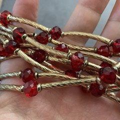 Vintage Red Bead Multi Strand Necklace Gold Tone Bar Link Layered