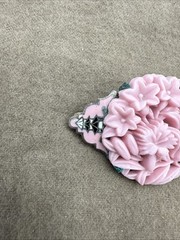 Art Deco Art Nouveau Molded Carved Pink Enamel Floral Brooch Pin