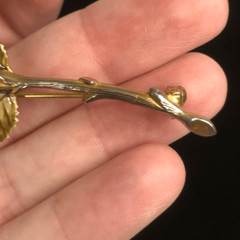 vintage long stem rose brushed gold tone enamel painted brooch 2.5 inches