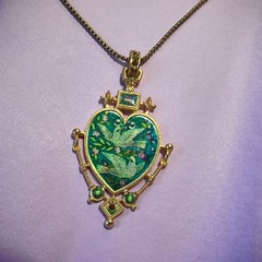 Vintage Heart Bird Jewelry Set Necklace Earrings Gold Victorian Gift Women