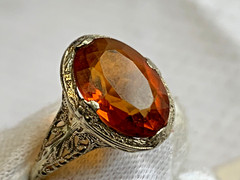 Vtg 14K White Gold Ring 3.51g Fine Jewelry Sz 7.5 Amber Color Oval Stone Prong