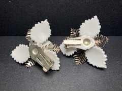Vintage Mixed Media Clip On Earrings * Plastic * Rhinestone * Metal * White