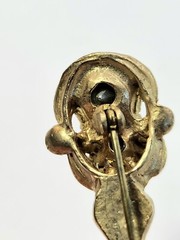 Vtg Sword Saber Brooch Dress Coat Kilt Pin Gold Tone AB Blue Rhinestone 3.5 In