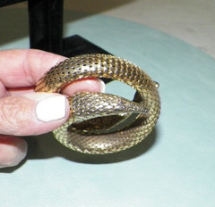 VINTAGE WHITING & DAVIS GOLDTONE MESH COIL SNAKE BRACELET
