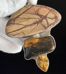 VTG Charles Albert 925 Sterling Silver Jasper, Amber and Citrine Pendant MASSIVE