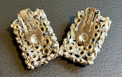 Vtg 50s BARCLAY Clip Earrings, Clear Rhinestones Prong-set Silver-tone HTF