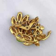 Vintage Flower Brooch Pin Pastel Blue Fancy Rhinestone Enamel Gold Tone Estate