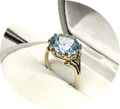 Sky-Blue TOPAZ Ring – 14k Solid Yellow Gold Vintage – c1940 Mtg.