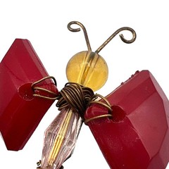 Handmade Red Gold Wire Bead Butterfly Brooch 2″ Garden Spring Insect Nature