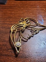 Tona Signed Lady Brooch With A Clear Rhinestone Pendant 3in X 2in