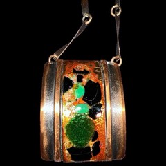 Vintage Copper Enamel Pendant Necklace Atomic Modern Renoir Style 1950s