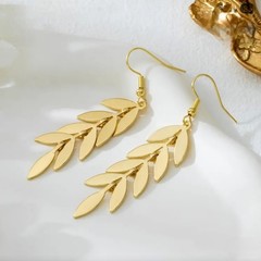 Gold Wheat Leaf Dangle Earrings