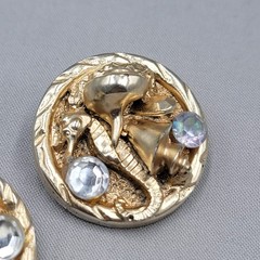Vintage Seahorse Ocean Treasure Pierced Earrings Drop Gold tone 1.5″