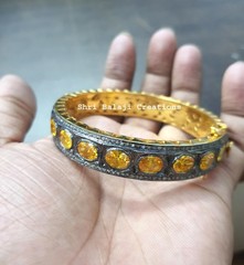 Natural Rosecut Diamond Citrine Gemstone 925 Sterling Silver Bangle Jewelry
