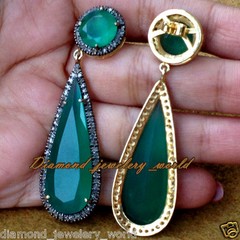 42.26ct Rose Cut Diamond Emerald Studded Silver Vintage Gorgeous Earring Jewelry