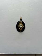 Vintage Gold Tone Black Oval Resin Pendant Necklace Faux Diamond