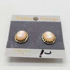 Vintage Gold-Tone Cameo Clip-On Earrings With Comfort Fit Backing .5 Inches