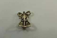 Vintage Articulating Brooch Bell Design Silver-tone Alloy With Green Stones
