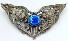 Silver Plated Art Nouveau Fairy Wing Blue Stone Sash Pin